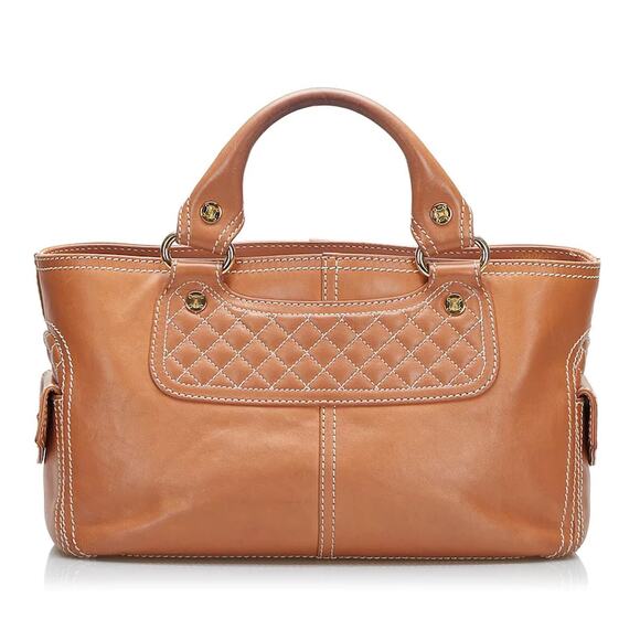 Celine Boogie Bag Tan Quilted Calfskin Top Handle Boston Satchel Handbag - Picture 3 of 9